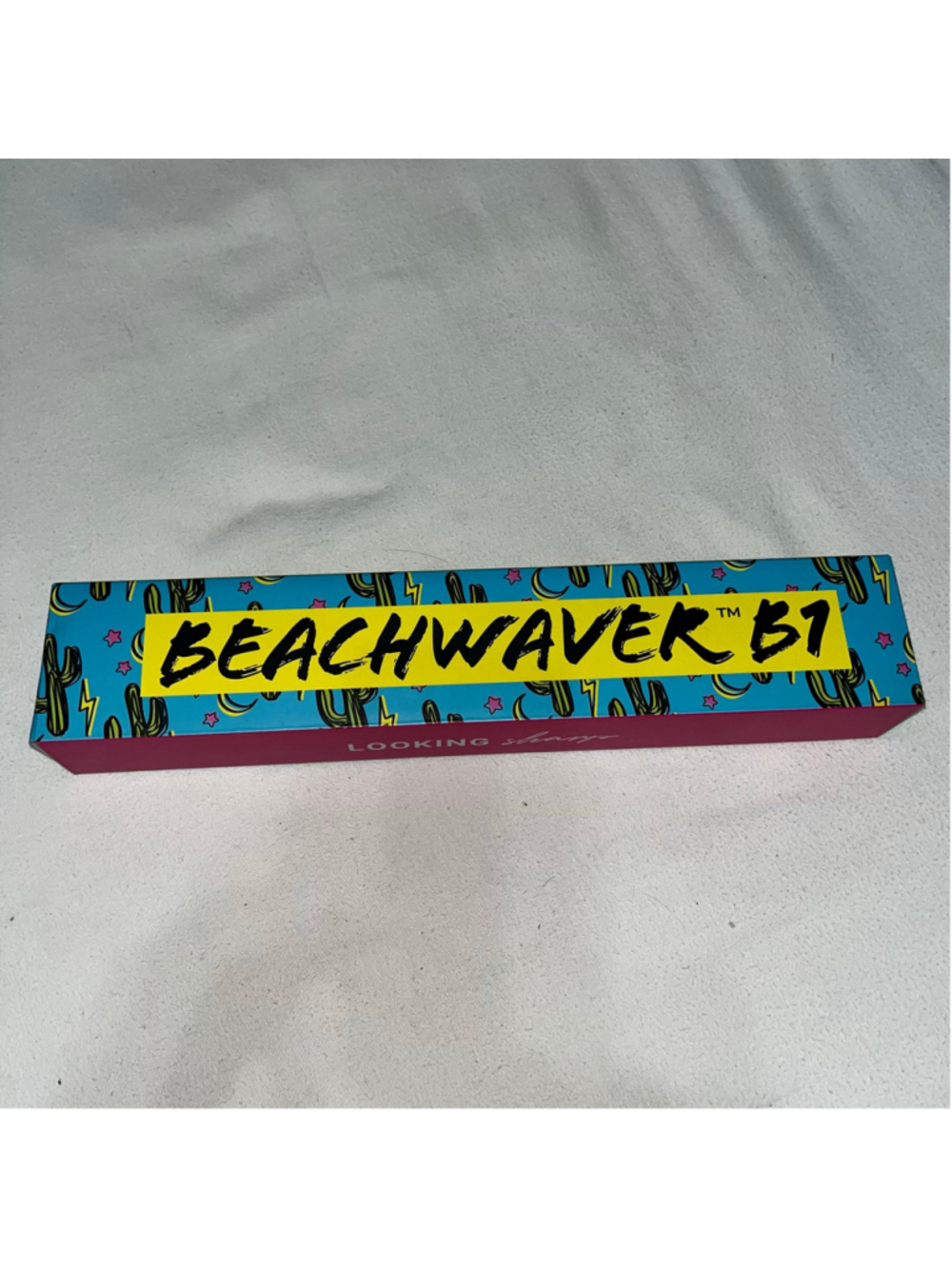 Beachwaver B1 Rotating Curling Iron Turquoise Cactus Print 1” Barrel New